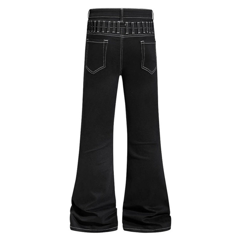 Damen hochgeschnittene Schlagjeans mit weitem Bein, Utility-Tasche und Kontrastnähten Nord Taschen