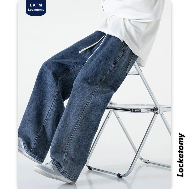 Herren Weitbeinige Denim-Baggyhose mit Tunnelzugbund und geradem Saum Nord Taschen