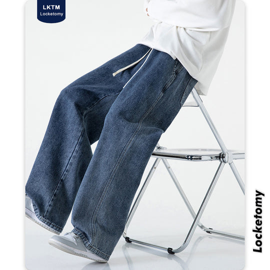 Herren Weitbeinige Denim-Baggyhose mit Tunnelzugbund und geradem Saum Nord Taschen