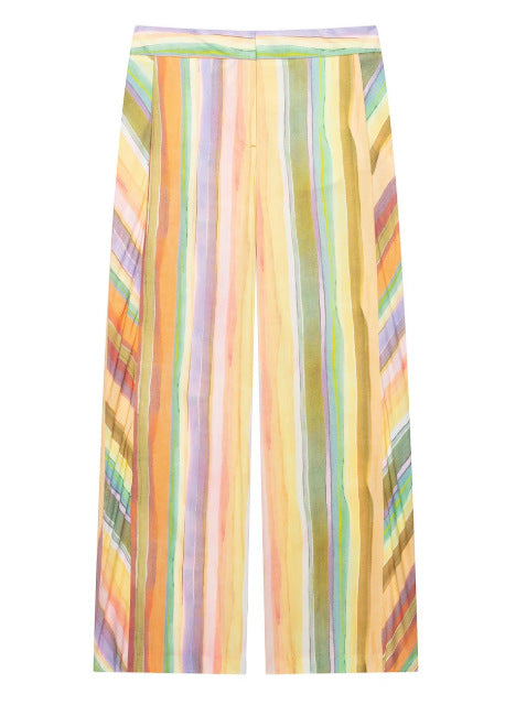 Damen Hochgeschnittene Palazzo‑Hose mit mehrfarbigem Aquarell‑Streifenmuster Nord Taschen