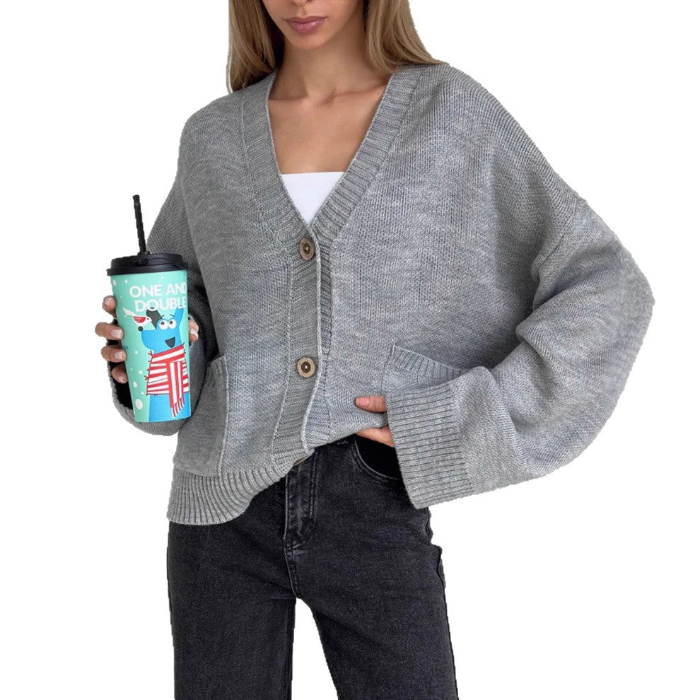 Strickjacke Damen lässig mit Knopfverschluss und großen Taschen