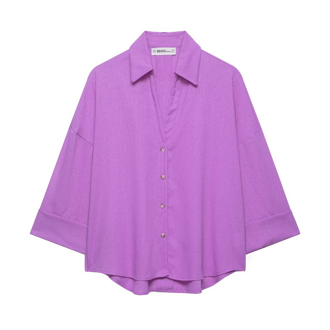 Damen Oversized-Hemdbluse mit kastiger Silhouette, weiten Kimonoärmeln und abgerundetem Saum Nord Taschen