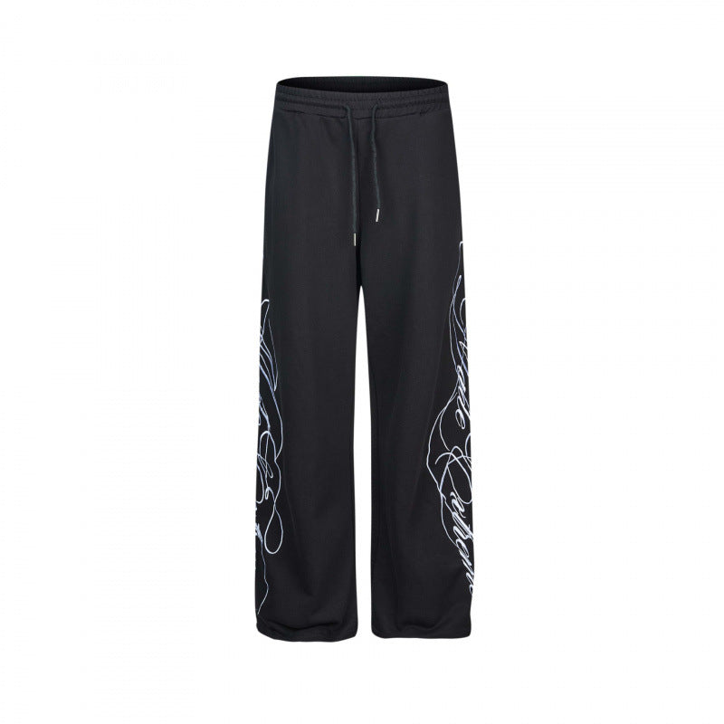 Damen Weite Jersey-Hose mit Kordelzug, seitlichem Line-Art Print und Relaxed-Fit Nord Taschen