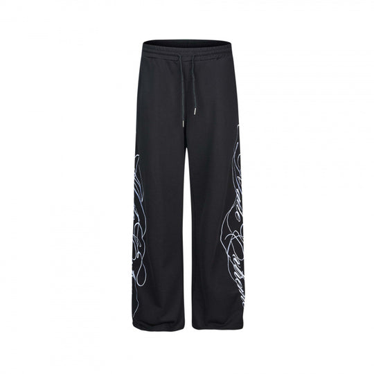 Damen Weite Jersey-Hose mit Kordelzug, seitlichem Line-Art Print und Relaxed-Fit Nord Taschen