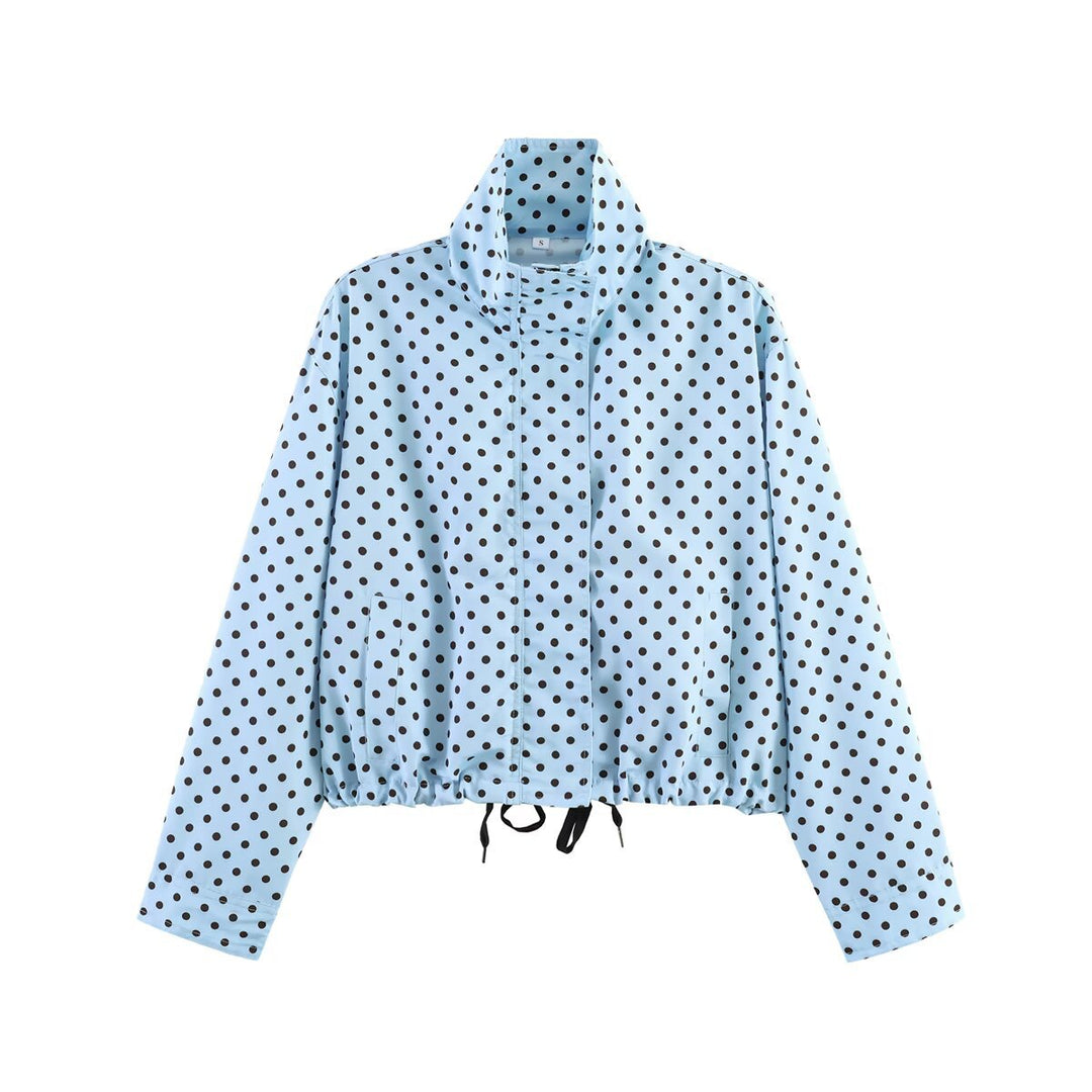 Damen Gepunktete Kurzjacke mit Stehkragen, verdeckter Frontleiste und Kordelzug Nord Taschen