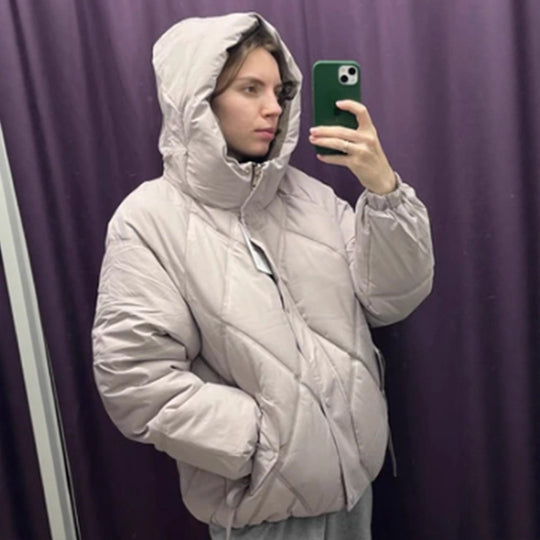 Damen Gefütterte Rauten‑Stepp‑Pufferjacke mit Kapuze und verdecktem Reißverschluss Nord Taschen