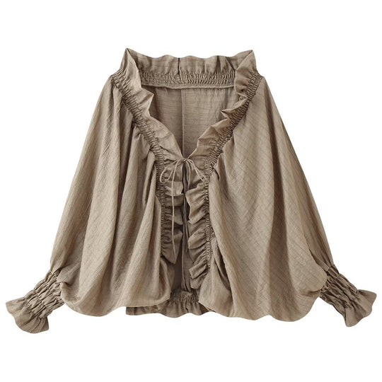 Damen Romantische Rüschenbluse im Boho-Stil mit Bindeband und gerafften Manschetten Nord Taschen