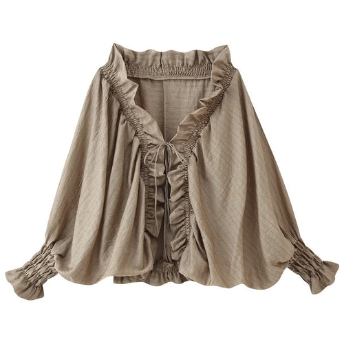 Damen Romantische Rüschenbluse im Boho-Stil mit Bindeband und gerafften Manschetten Nord Taschen