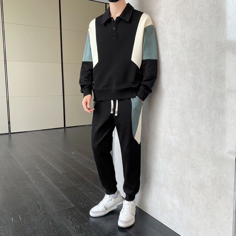 Herren Zweiteiliges Colorblock-Trainingsset mit Polokragen & konischer Jogginghose Nord Taschen
