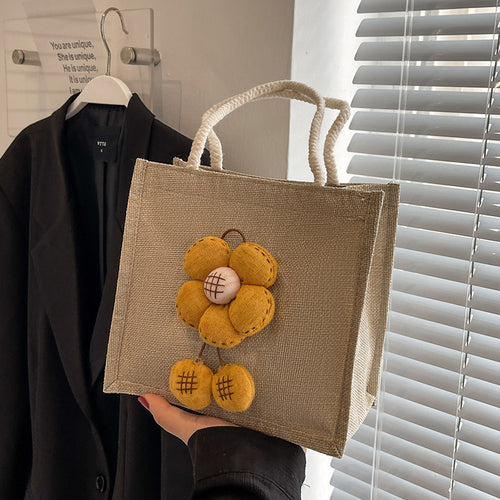 Damen Jute Tragetasche mit floralem Dekor Nord Taschen