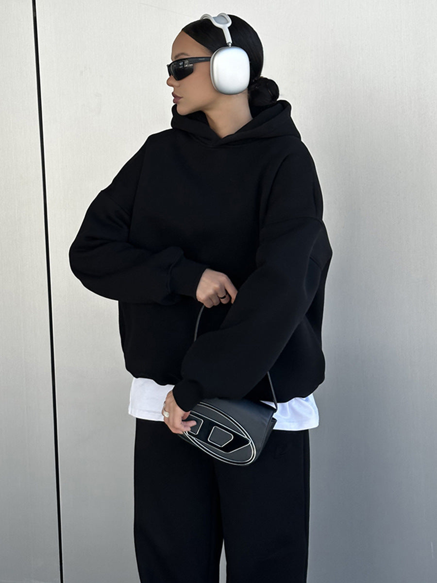 Damen urbanes Oversize-Lounge-Set mit Kapuzenpullover, locker geschnittener High-Waist-Jogginghose und passender Mütze Nord Taschen