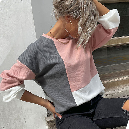 Damen Colorblock-Waffelstrick-Sweatshirt mit Rundhals und lässiger Passform Nord Taschen