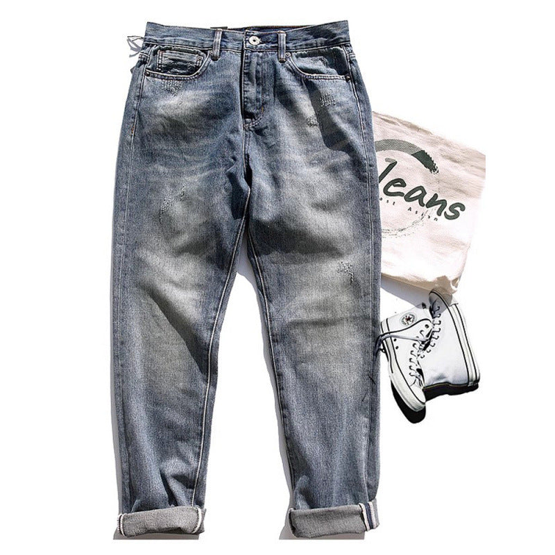 Herren Relaxed-Tapered Vintage-Jeans mit Used‑Effekt und aufgekrempeltem Saum Nord Taschen