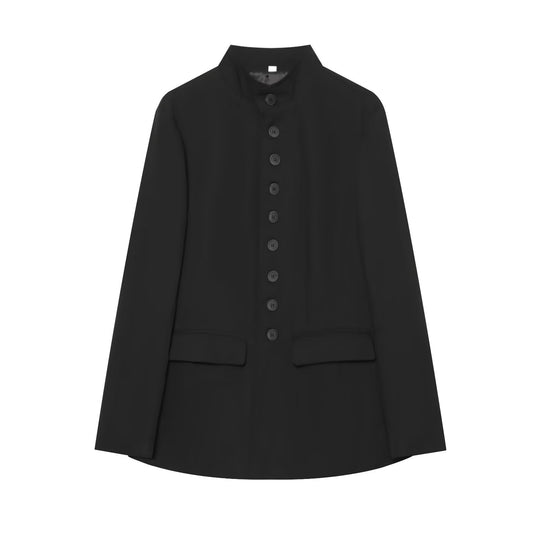 Damen Lang geschnittener Blazer mit Stehkragen und durchgehender Knopfleiste Nord Taschen