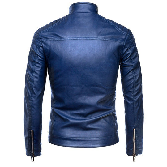Herren schlankes Biker-Blouson aus glattem Leder mit gesteppter Schulterpartie und Stehkragen Nord Taschen