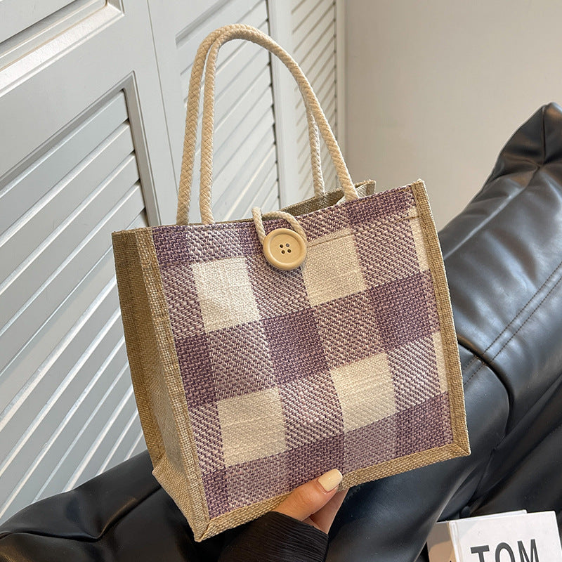 Damen Jute-Tasche im modernen Karomuster Nord Taschen