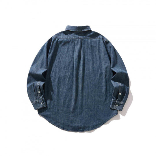 Unisex Oversize-Denim-Hemdjacke mit Knopfkragen, aufgesetzter Brusttasche und abgerundetem Saum Nord Taschen