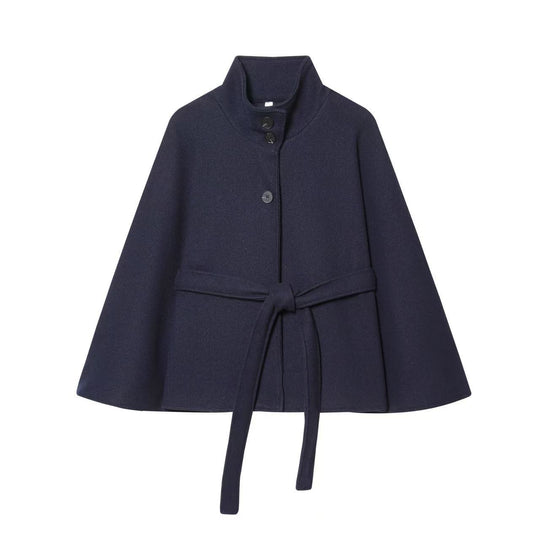 Damen Kurz-Cape mit wattierter Konstruktion, Stehkragen und Bindegürtel Nord Taschen