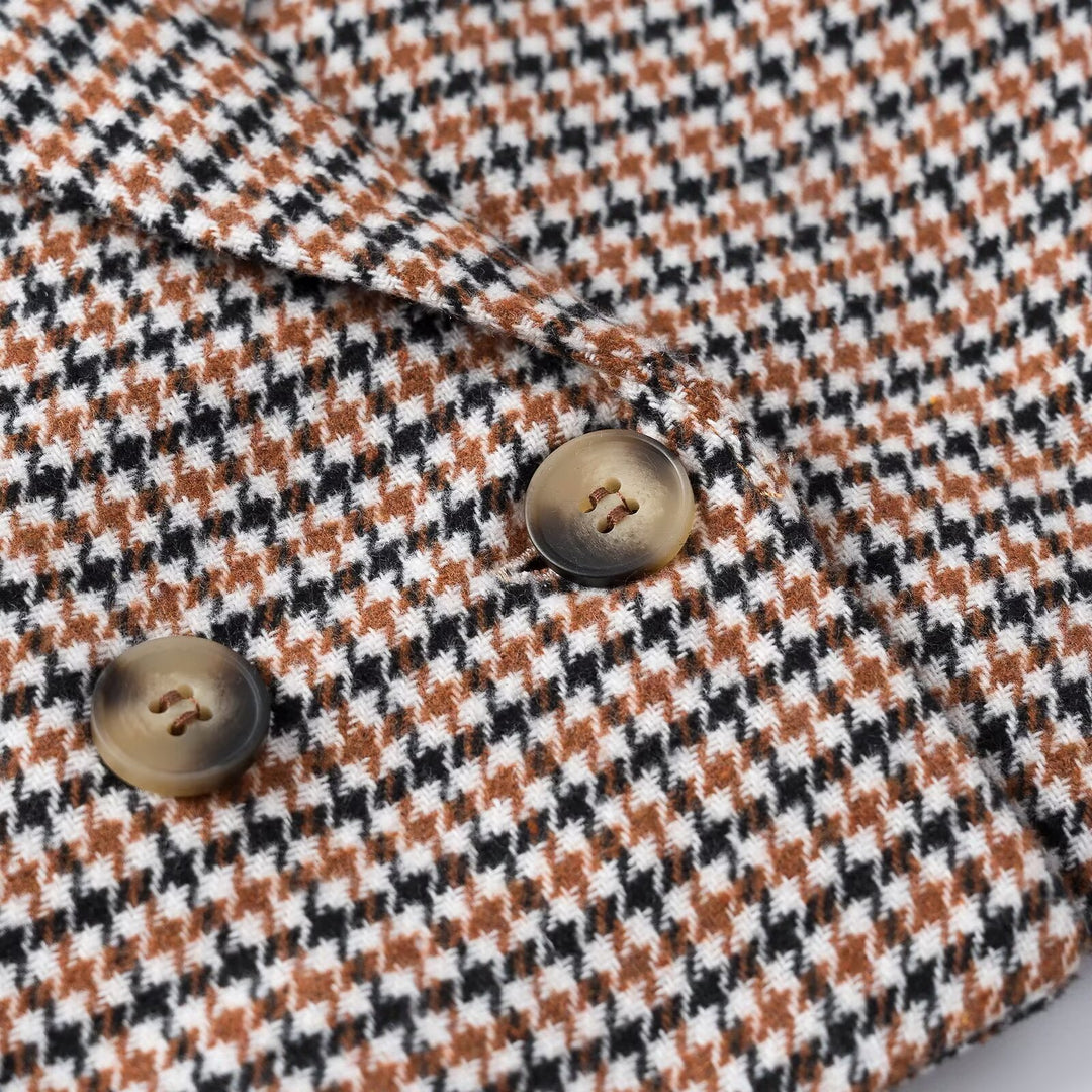 Damen Cropped Blazer im Hahnentritt-Muster mit doppelreihiger Knopfleiste Nord Taschen