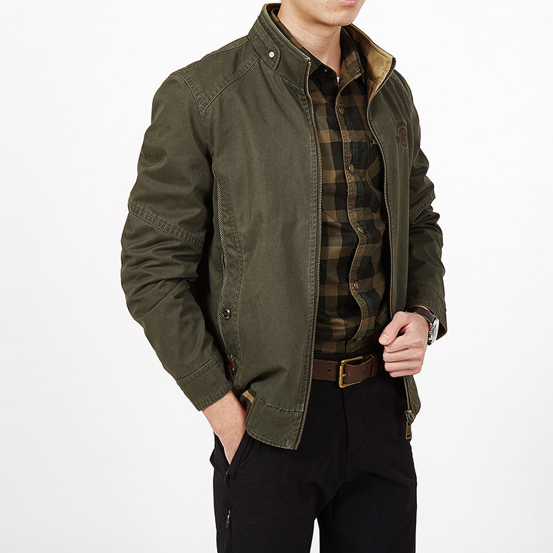 Herren Übergangs-Fieldjacke aus gewachstem Canvas mit Stehkragen und verdecktem Reißverschluss Nord Taschen