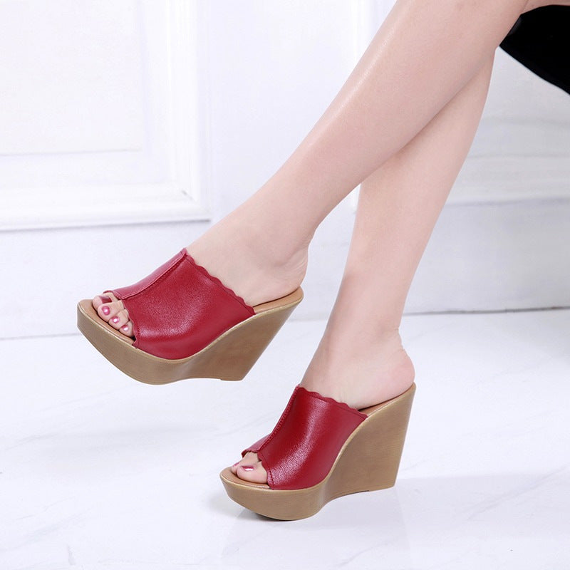 Damen Absatzsandalen aus hochwertigem Leder mit Wedge-Design