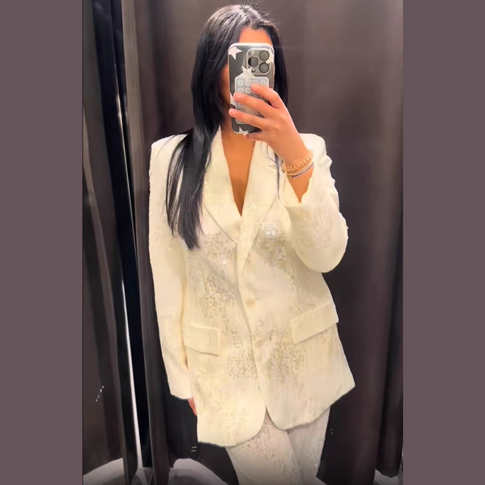 Damen weite Paillettenhose mit hohem Bund und fließendem Bein Nord Taschen