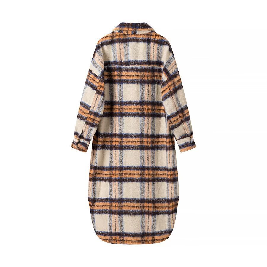 Damen Oversize-Hemdkleid-Mantel aus Wollmix mit Karomuster Nord Taschen