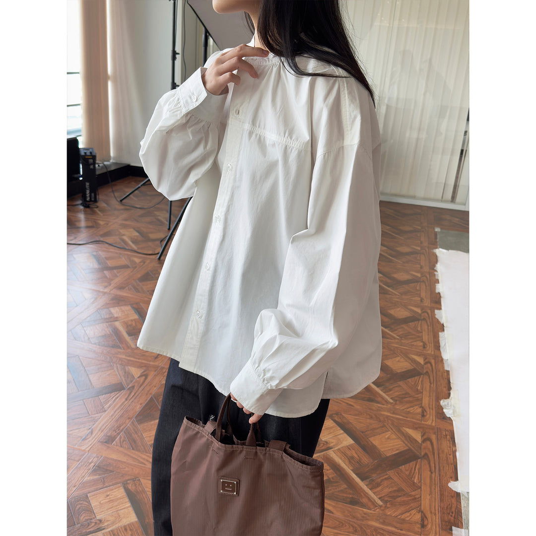 Damen Oversize-Hemdbluse mit Ballonärmeln und geraffter Schulterpartie Nord Taschen