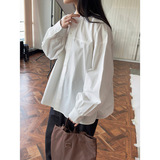 Damen Oversize-Hemdbluse mit Ballonärmeln und geraffter Schulterpartie Nord Taschen