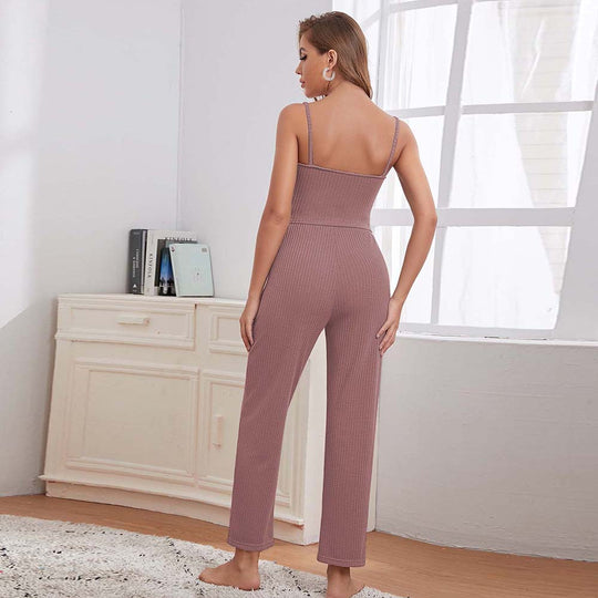 Damen dreiteiliges Lounge-Set aus Waffelstrick mit Longcardigan Spaghettiträger-Top und Highwaist-Jogginghose Nord Taschen