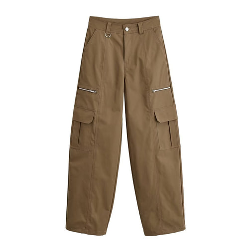 Damen Weite Cargo-Hose mit Utility-Taschen, Reißverschluss-Details und hoher Taille Nord Taschen