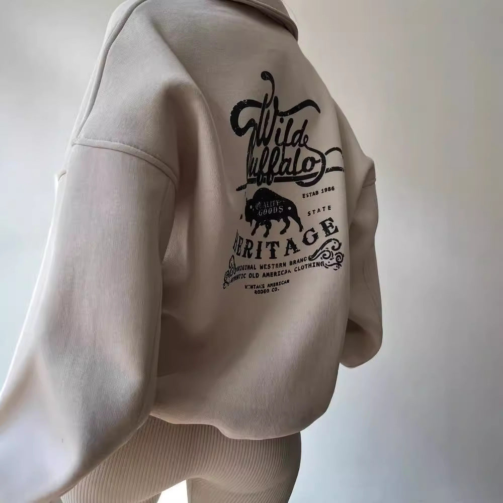 Damen Oversized Halbzip-Sweatshirt mit Stehkragen und gesticktem Logo Nord Taschen