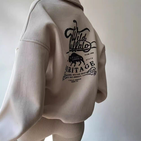 Damen Oversized Halbzip-Sweatshirt mit Stehkragen und gesticktem Logo Nord Taschen