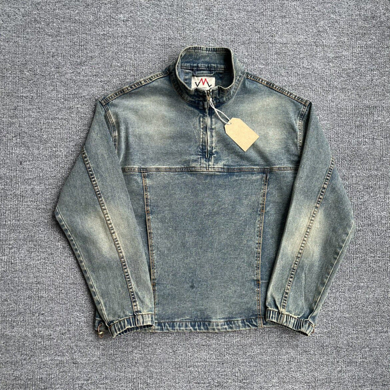 Herren Denim-Pulloverjacke im Vintage-Look mit Halbzip und Stehkragen Nord Taschen