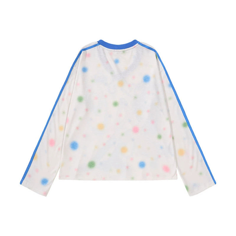 Damen Cropped Mesh-Longsleeve mit V-Ausschnitt, Anime-Print und Kontraststreifen Nord Taschen