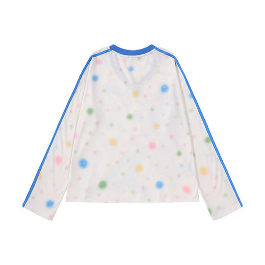 Damen Cropped Mesh-Longsleeve mit V-Ausschnitt, Anime-Print und Kontraststreifen Nord Taschen