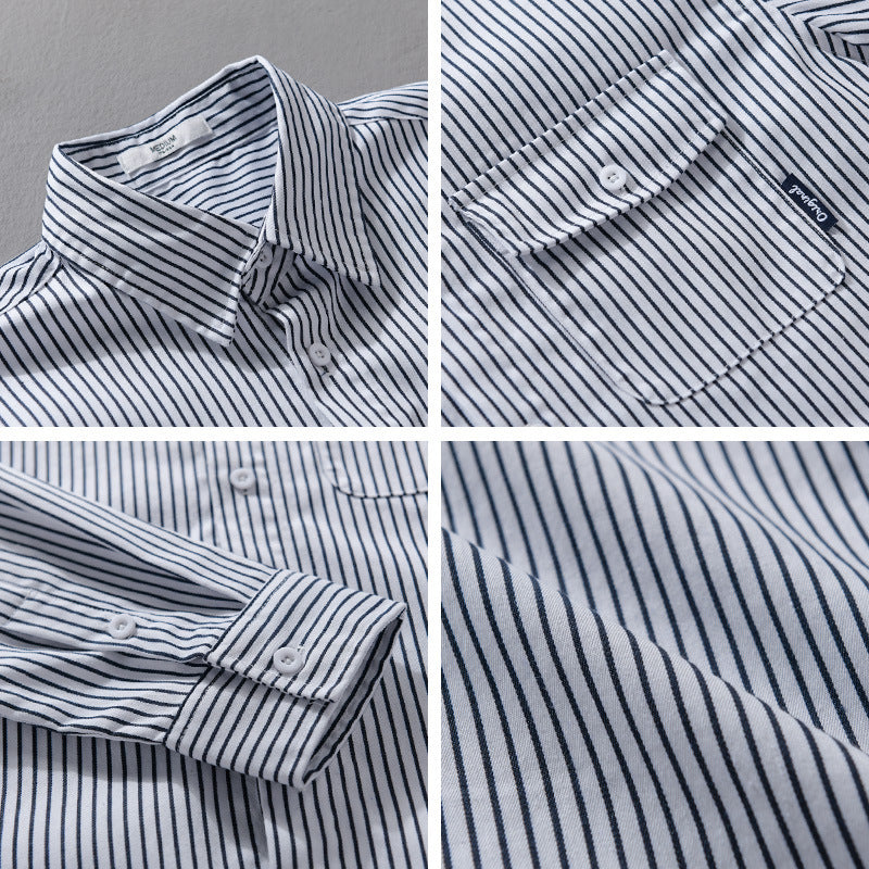 Herren Leichtes gestreiftes Hemdjacken-Overshirt aus Baumwoll-Leinenmix mit Brusttasche Nord Taschen