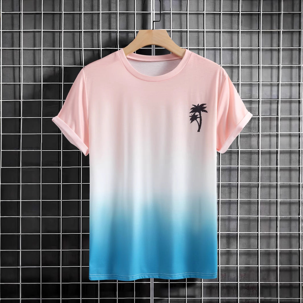 Herren T-Shirt mit modernem Farbverlauf und Palmenstickerei - Arvani