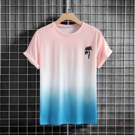 Herren T-Shirt mit modernem Farbverlauf und Palmenstickerei - Arvani