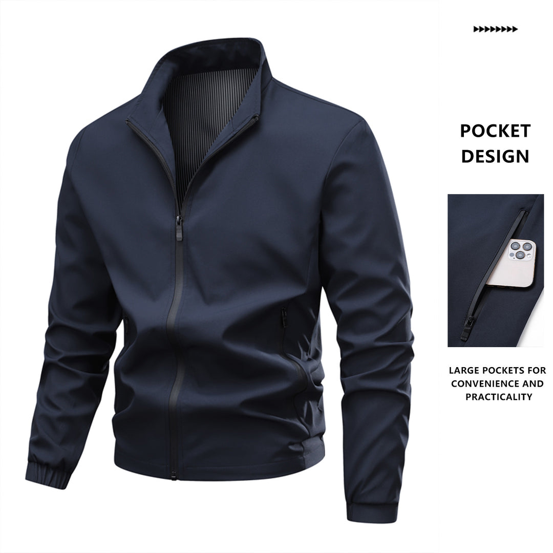 Herren Minimalistische Softshell-Bomberjacke mit Stehkragen, elastischen Bündchen & durchgehendem Reißverschluss Nord Taschen
