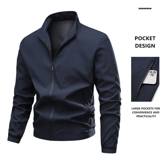 Herren Minimalistische Softshell-Bomberjacke mit Stehkragen, elastischen Bündchen & durchgehendem Reißverschluss Nord Taschen
