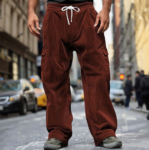 Herren Cord-Optik Cargo-Jogger mit Tunnelzug, elastischem Bund und aufgesetzten Klapptaschen Nord Taschen