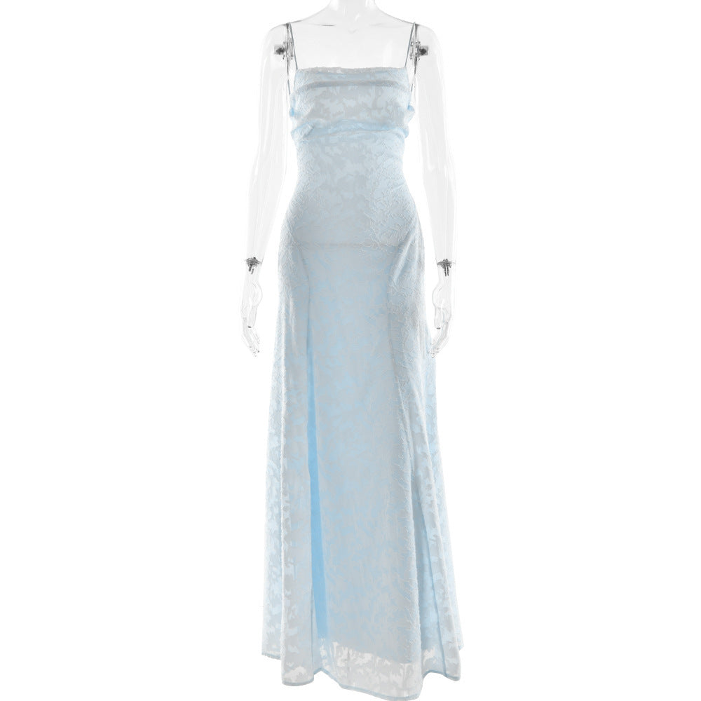 Damen Maxikleid mit floralem Spitzenmuster und schwingendem Rock