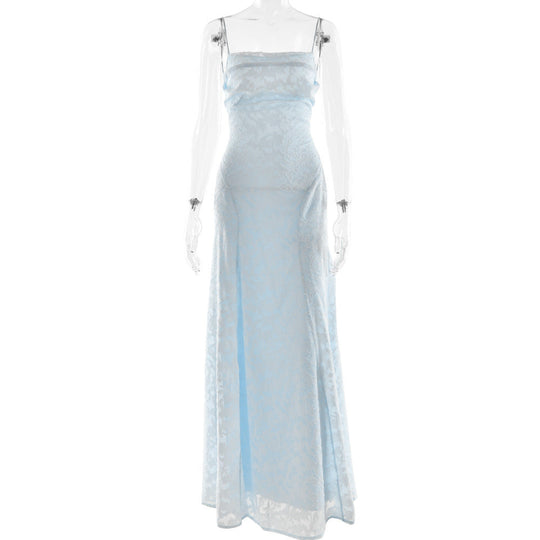 Damen Maxikleid mit floralem Spitzenmuster und schwingendem Rock