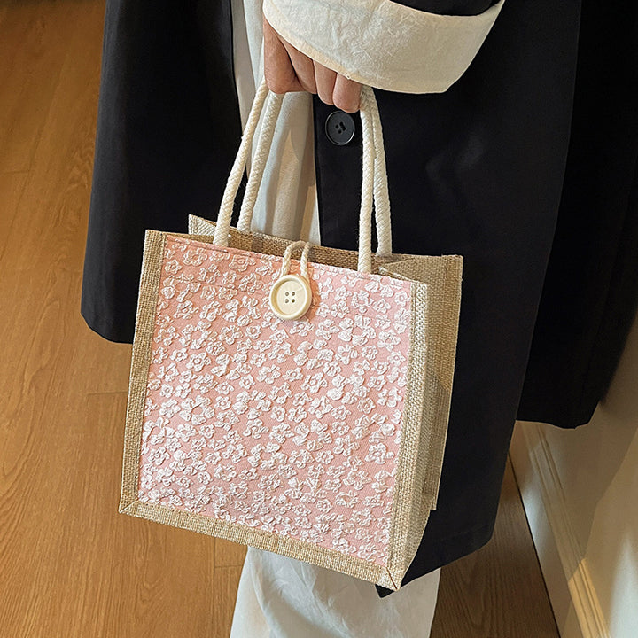 Damen stilvolle Jute-Handtasche mit floralem Druck Nord Taschen