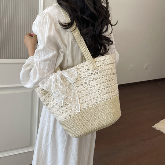 Damen elegante Basttasche mit verspieltem Schleifendesign Nord Taschen