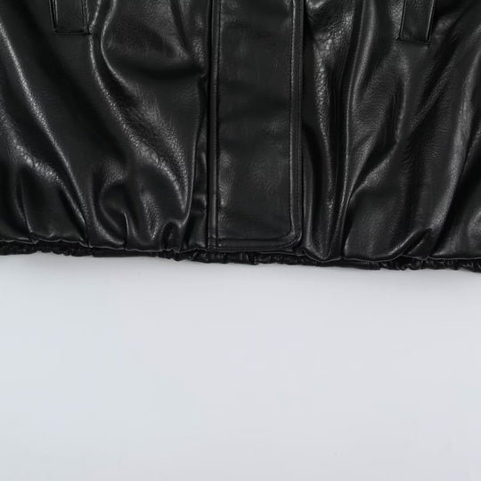 Damen Oversize Lederoptik-Blousonjacke mit Stehkragen und elastischem Saum Nord Taschen