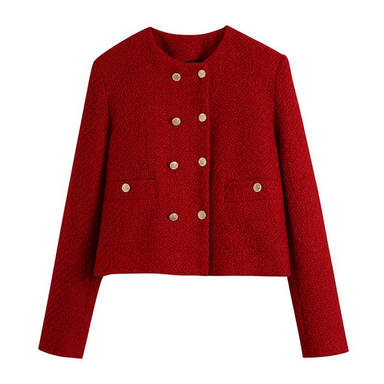 Damen Kurzjacke aus Bouclé‑Tweed im kurzen Schnitt mit rundem Halsausschnitt und goldenen Zierknöpfen Nord Taschen