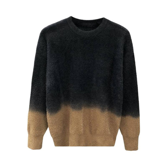 Herren Flauschiger Farbverlauf-Pullover aus Mohair-Mix mit Rundhals und geradem Schnitt Nord Taschen