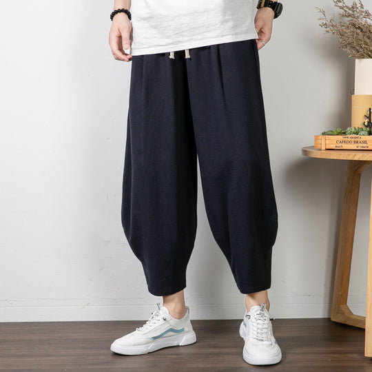 Herren Lässige Cropped Haremshose aus Baumwollmix mit Tunnelzug und gerippten Knöchelbündchen Nord Taschen